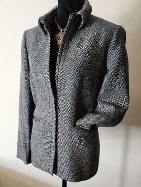 Lauren Ralph Lauren Wool Herringbone Blazer Jacket Gray Zip Front Petite 8P